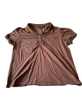 Bay Studio Plus Shirt Womens Size 2X Brown Collared Top 1/4 Button Short Sleeve